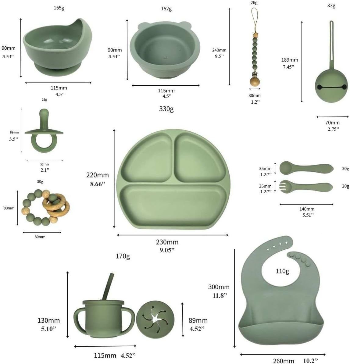 Paquete de 14 suministros de destete LED para bebés, juego de alimentación de bebé de silicona, juego de platos y cuencos para niños, platos para