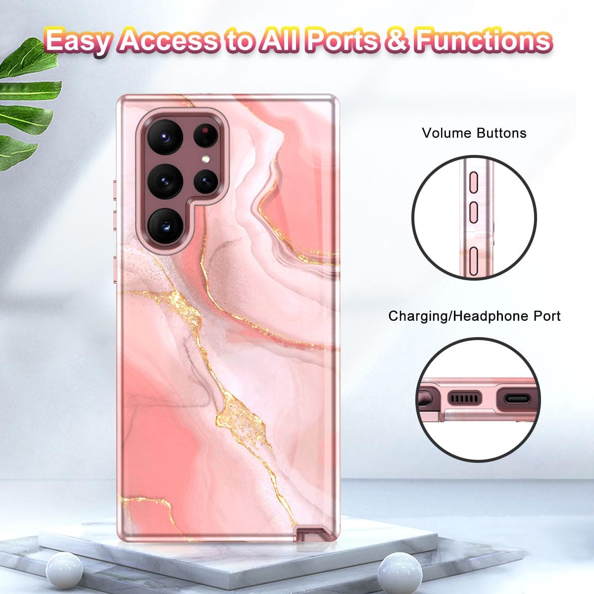 Btscase Funda para Samsung Galaxy S22 Ultra 5G, patrón de mármol 3 en 1, resistente a prueba de golpes, cuerpo completo, policarbonato duro y suave