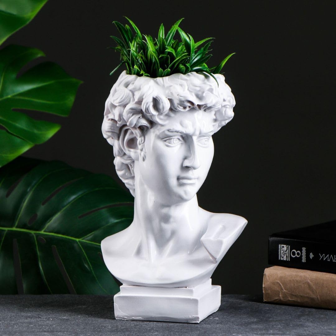 Jarrón antiguo  Estatua de busto de David hecha a mano  11.4 pulgadas de capacidad blanca de 2.1 litros  Decoración vintage para la oficina en casa