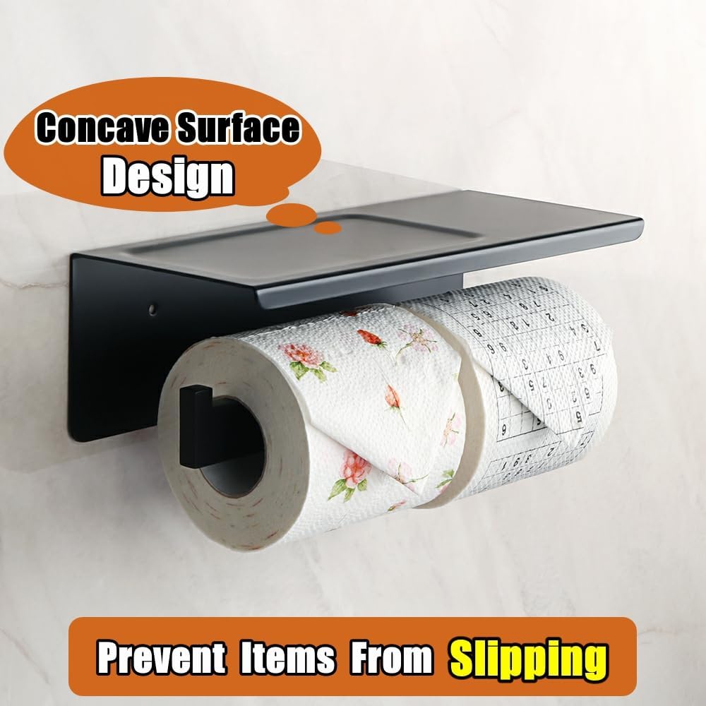 Alise Soporte doble de papel higiénico, soporte de papel higiénico de baño con estante, dispensador de almacenamiento de rollos de papel higiénico