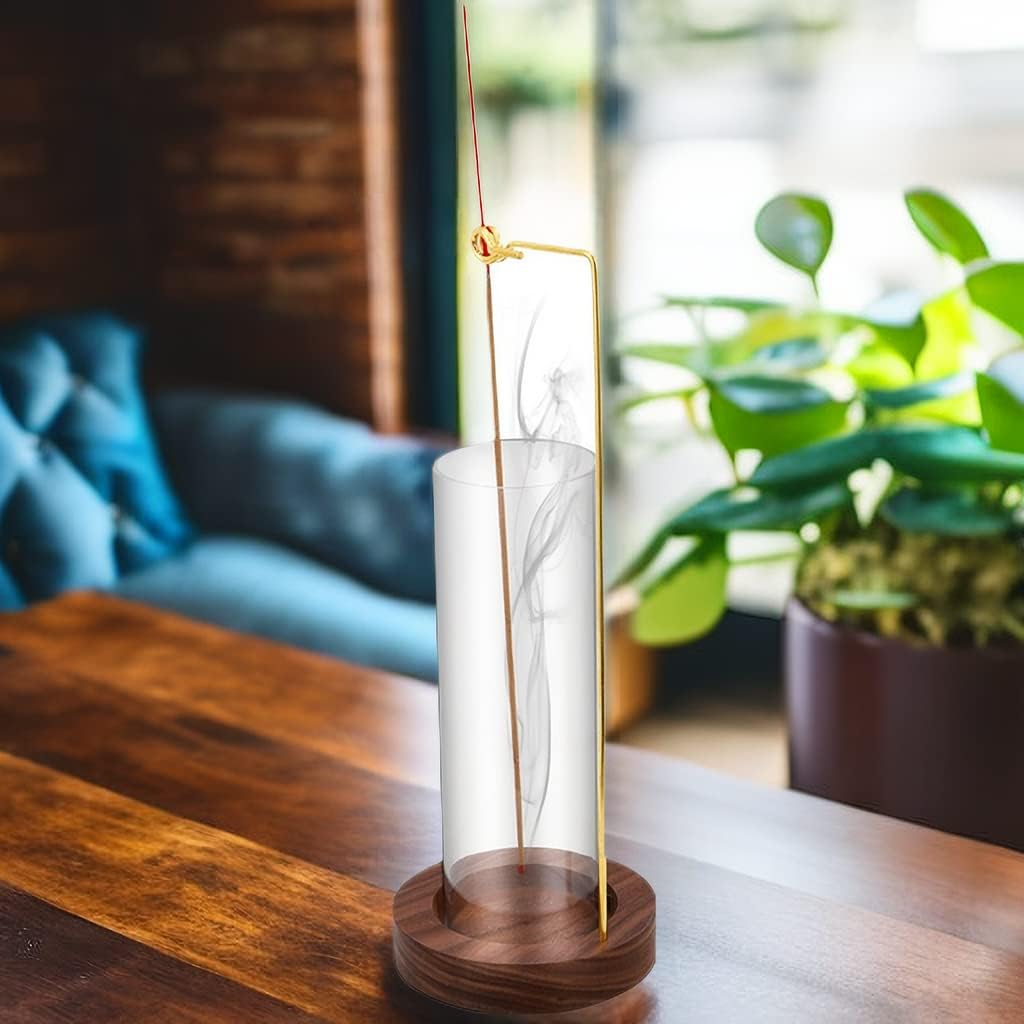 Soporte para incienso, soporte para palo de incienso anti-ceniza voladora con colector de cenizas de vidrio extraíble, soporte para quemador de