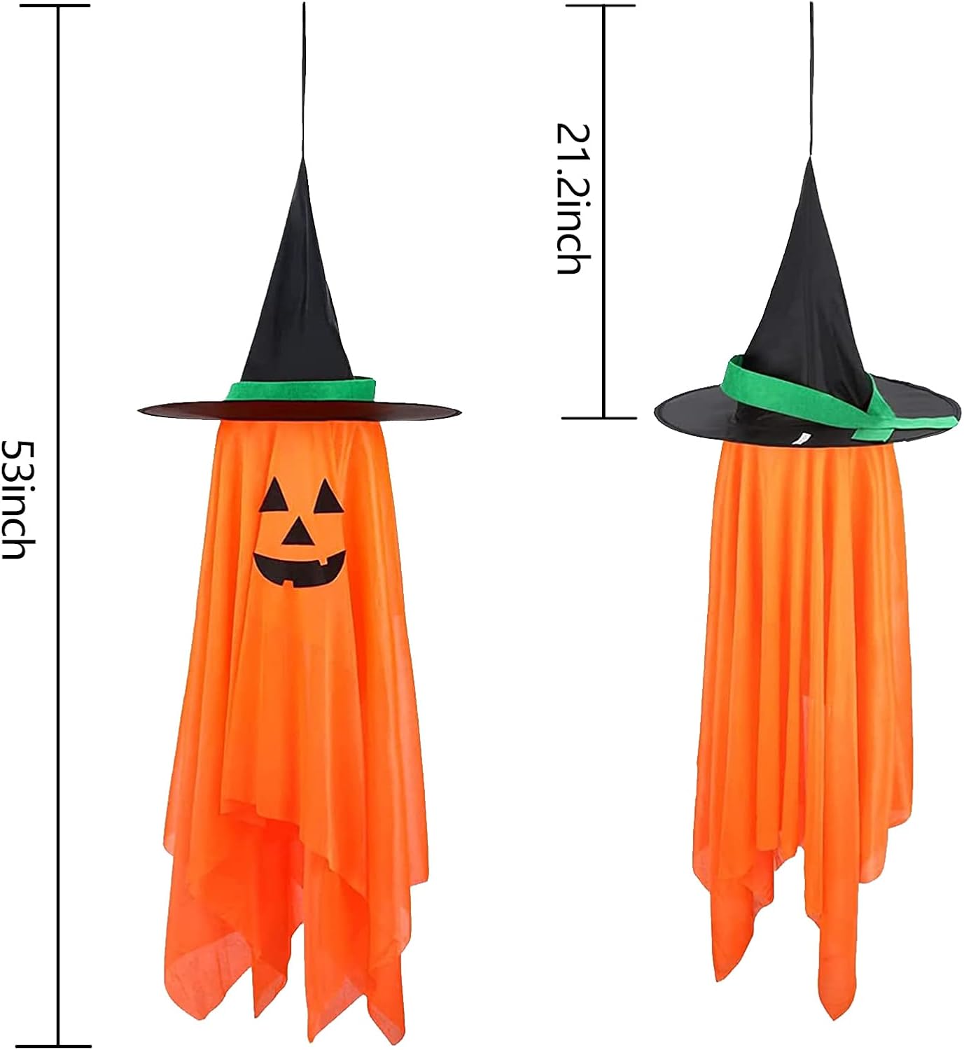 Decoraciones de Halloween para el hogar, paquete de 2 calabazas naranjas preinstaladas, sombrero de mago para decoración de otoño al aire libre,