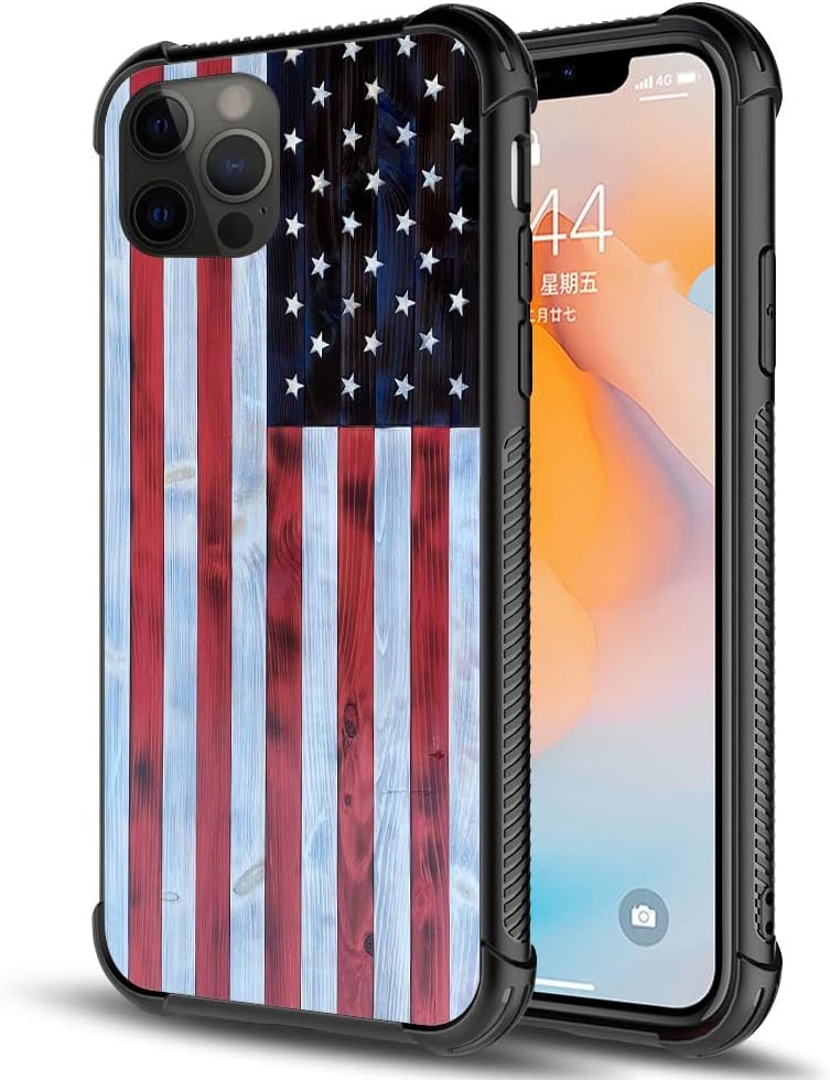 DAIZAG Funda compatible con iPhone 12, diseño de bandera estadounidense de grano de madera roja y blanca para iPhone 12 Pro, fundas para hombre y