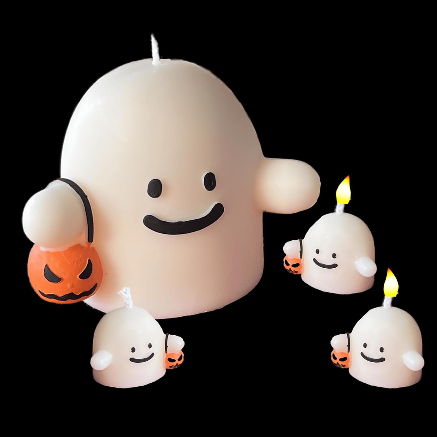 Velas fantasmas grandes perfumadas, 4 unidades, 1 grande y 3 mini, espeluznante vela de Halloween, decoración de Halloween para interiores