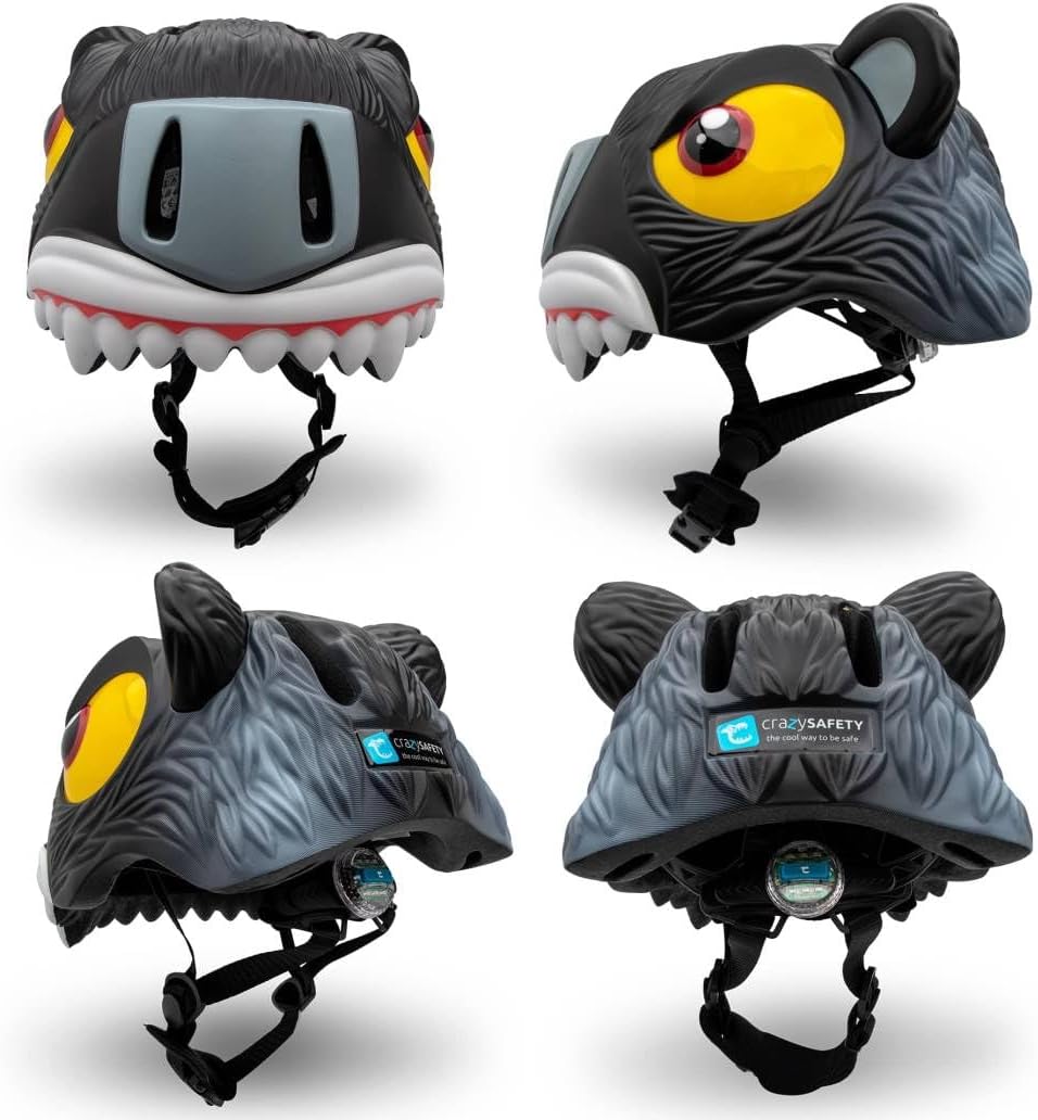 Crazy Safety Cascos para niños pequeños de 2 a 4 a 7 años, ajustable (19.3-21.7 in), casco de bicicleta para niños con luz LCD, ligero, ventilación,