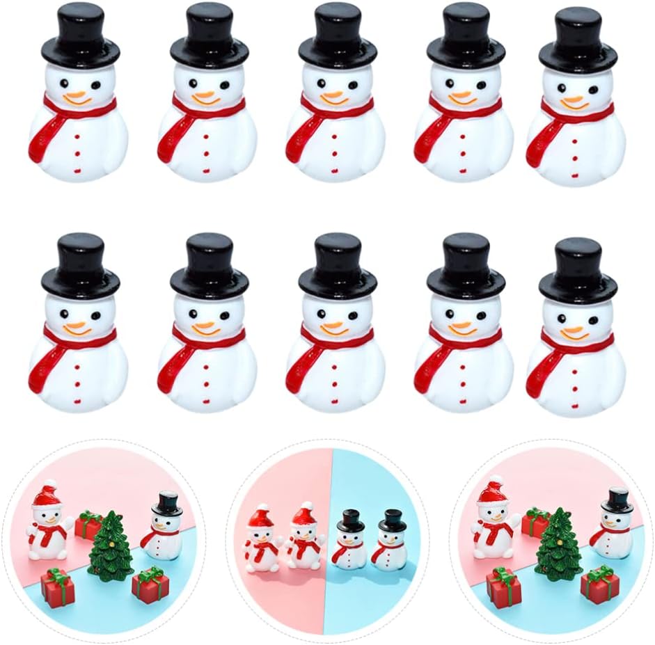 Gadpiparty 10 figuras de muñeco de nieve de Navidad en miniatura, figuras de Navidad, mini muñecos de nieve de resina, micro adornos de paisaje para