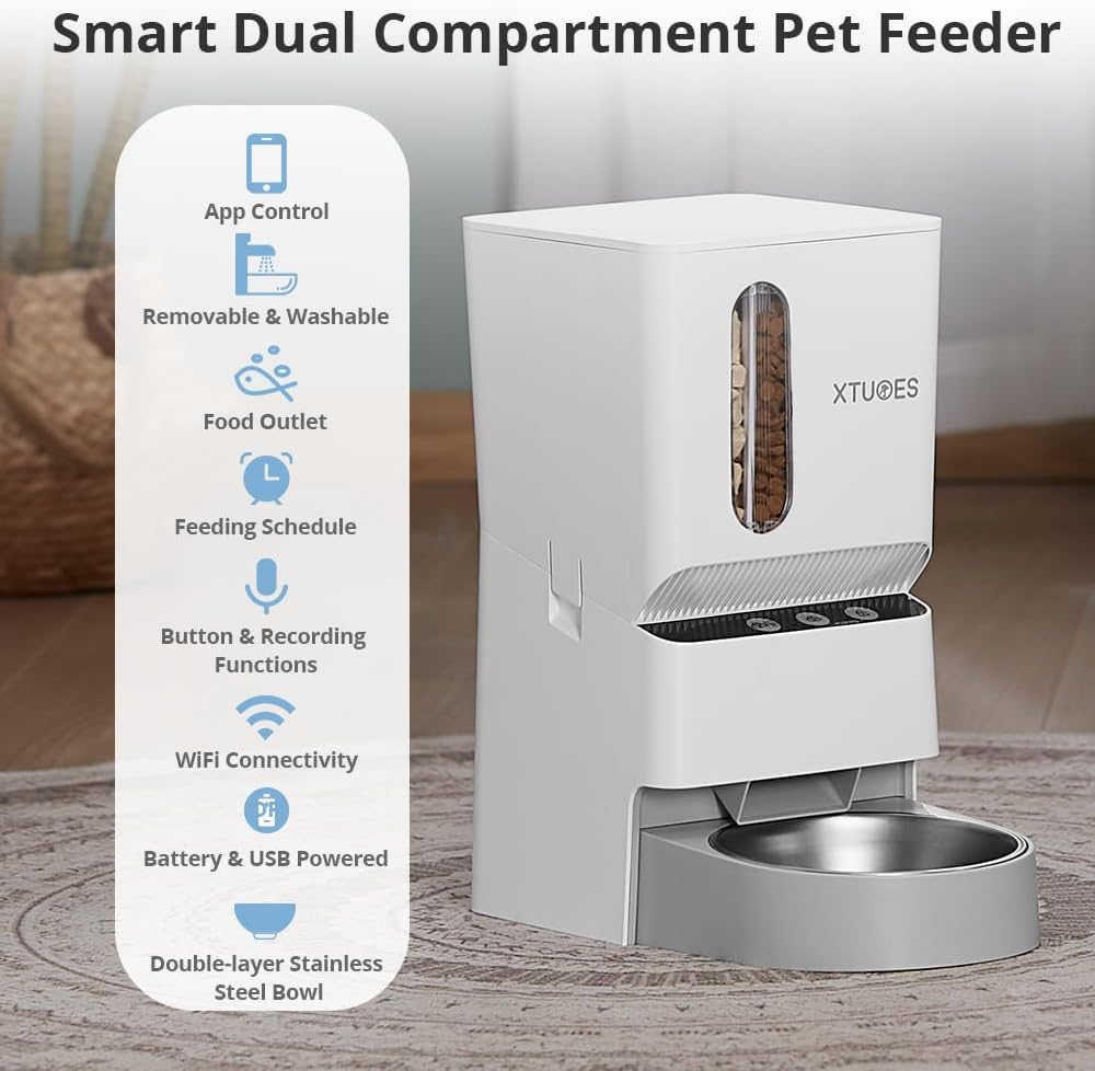 Comederos automáticos para gatos, dispensador automático de alimentos para gatos con doble tolva con preservación de frescura, comederos