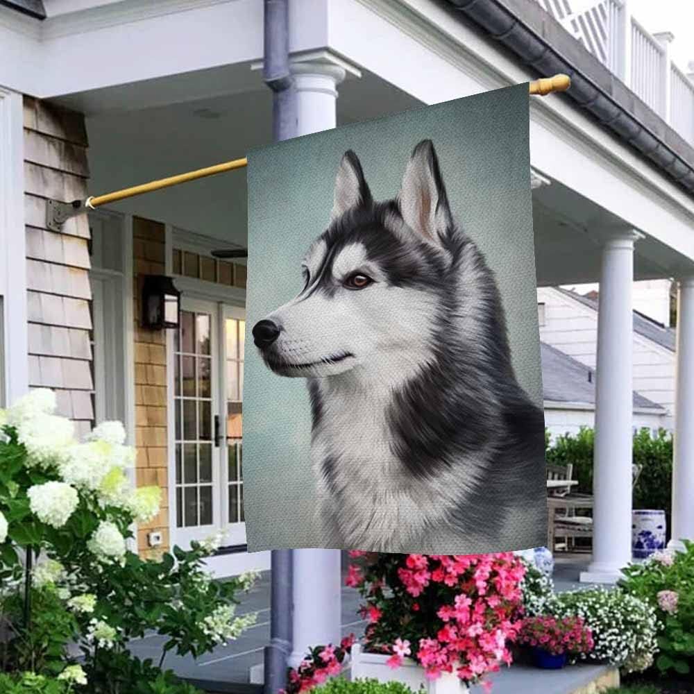 AOYEGO Bandera de casa de perro de Husky siberiano de 28 x 40 pulgadas, grande, vertical, de doble cara, pintura al óleo, decoración exterior de
