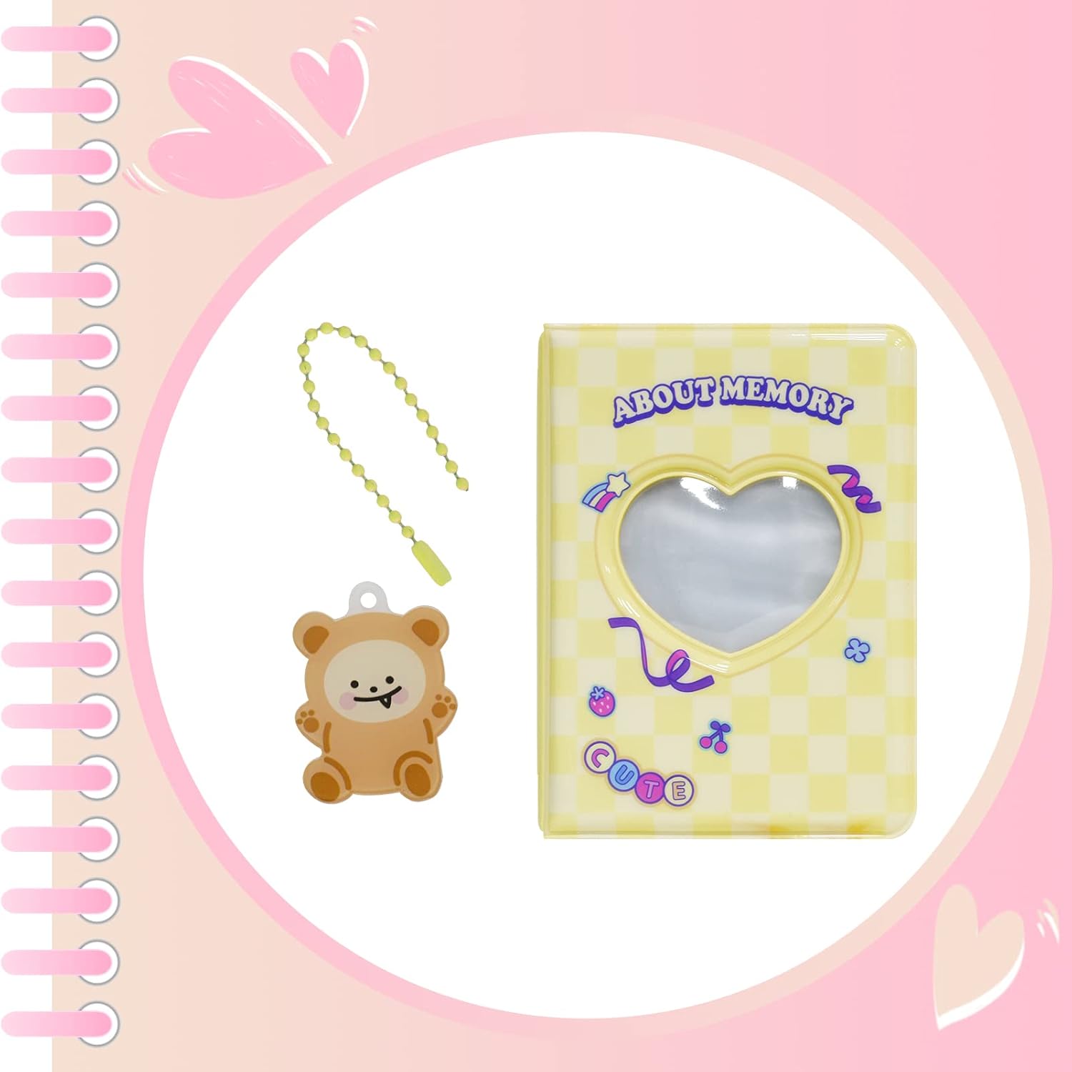 Carpeta para tarjetas fotográficas de 3 pulgadas, con diseño de corazón hueco, álbum de fotos, soporte para tarjetas Kpop con colgante, 40 bolsillos