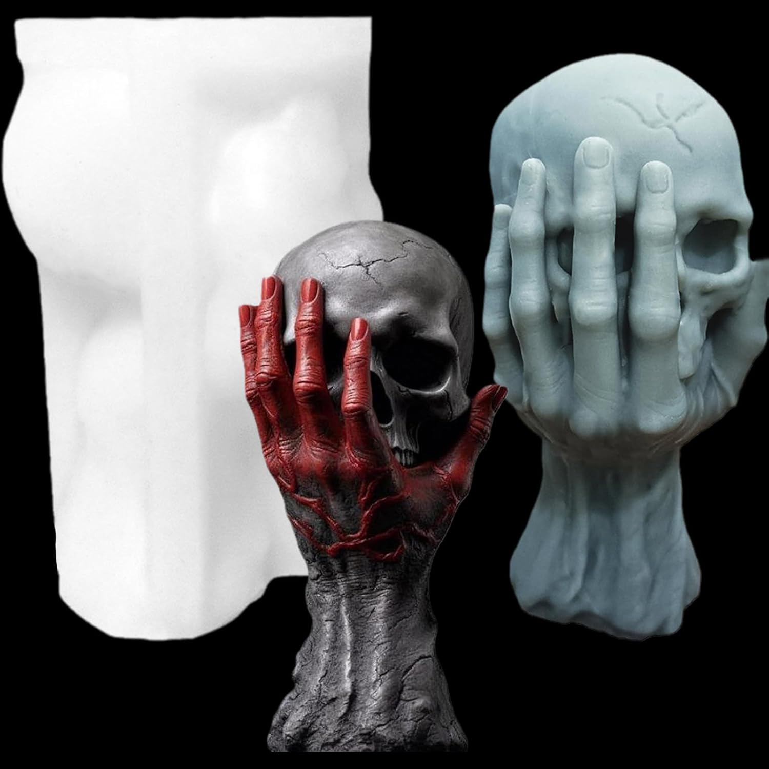 TOPYS Molde de silicona para velas de calavera de Halloween, 4 pulgadas, 3D, fantasma, mano, fabricación de velas de cera, adornos de yeso, moldes