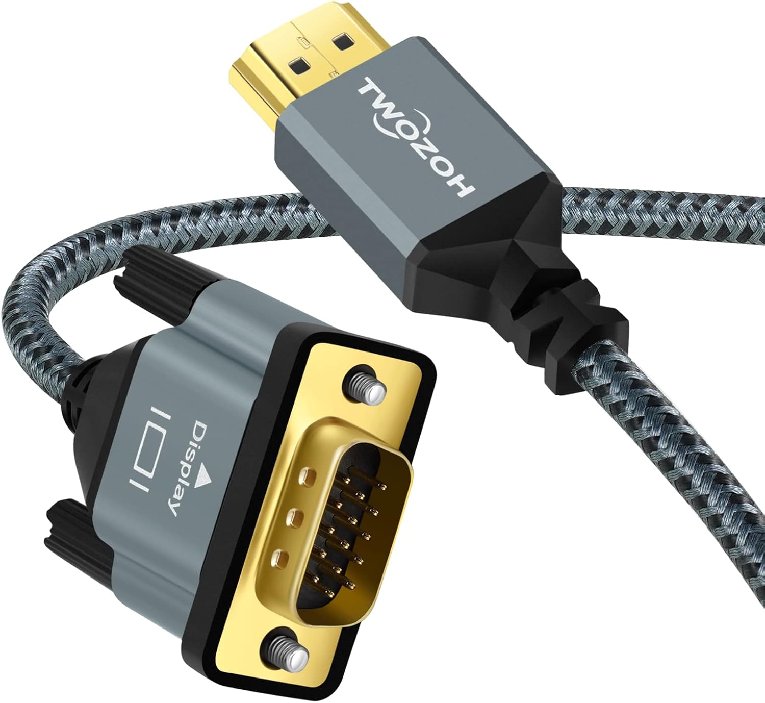 Twozoh Cable HDMI a VGA de 15 pies. Aleación de aluminio Shell Nylon Trenzado y chapado en oro Soporte 1080P60HZ