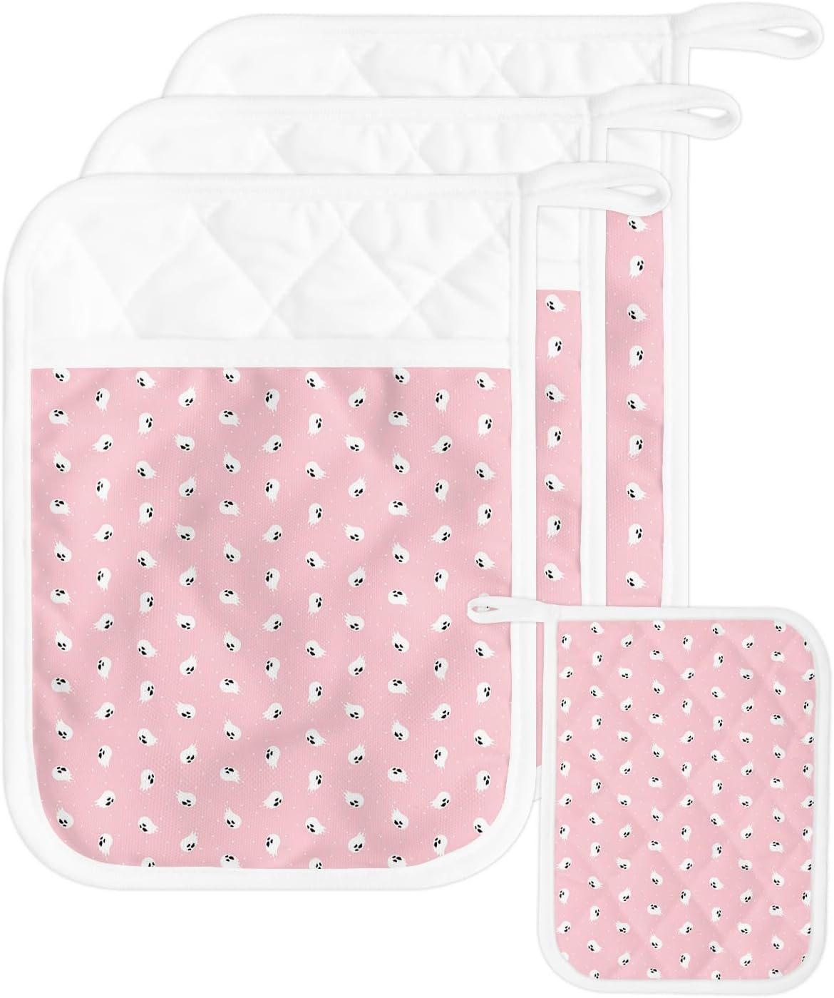 Juego de 3 soportes para ollas de Halloween para cocina, antideslizantes y aislantes de calor, juego de agarraderas de tela de toalla con bolsillo,