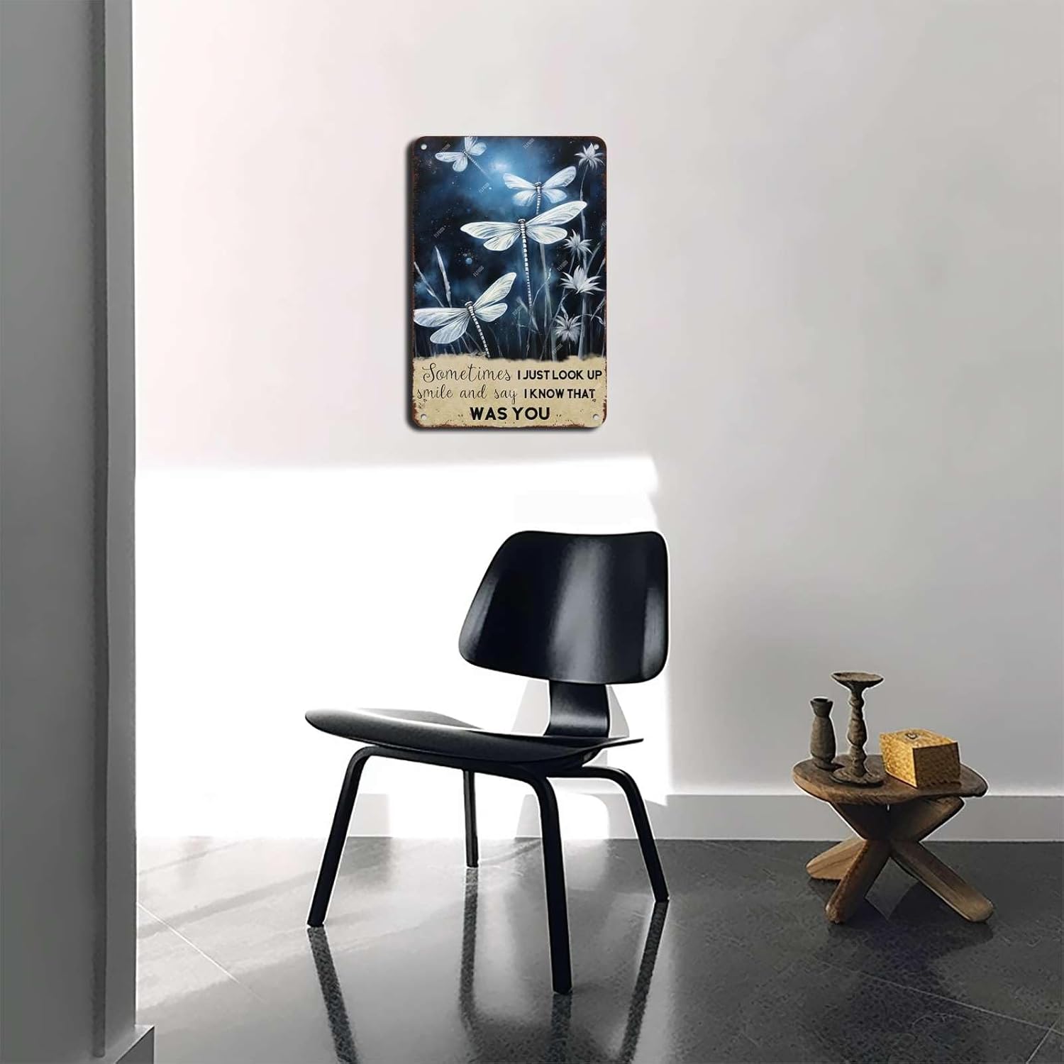 Cartel de metal Dreacoss Look Up Smile and Say I Know libélula, diente de león, decoración de pared, baño, jardín, tienda retro, cafetería, 8 x 12