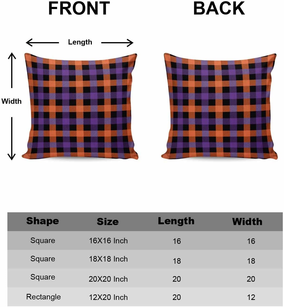 Paquete de 2 fundas de almohada decorativas de algodón, para Halloween, morado, naranja, negro, búfalo, a cuadros, de 20 x 20 pulgadas, cuadradas,