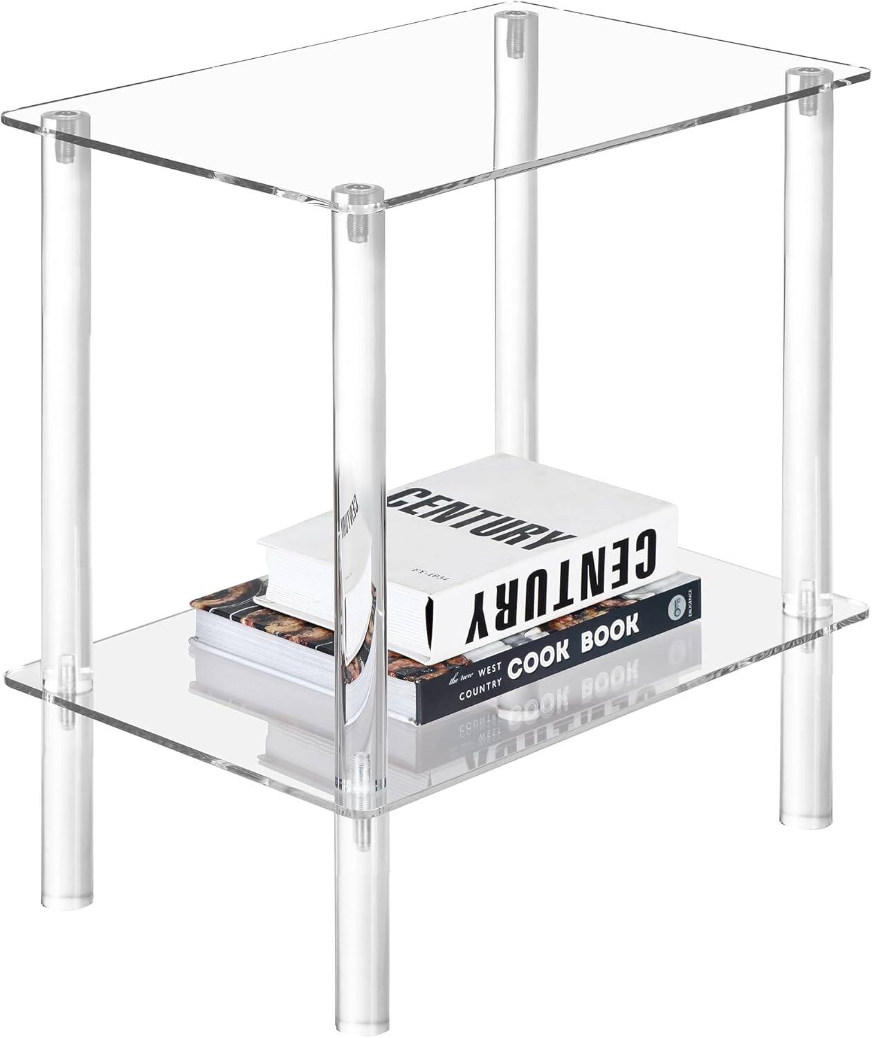 Mesa auxiliar de acrílico transparente, mesa auxiliar, diseño de 2 niveles, para sala de estar, dormitorio, 18 pulgadas de largo x 12 pulgadas de