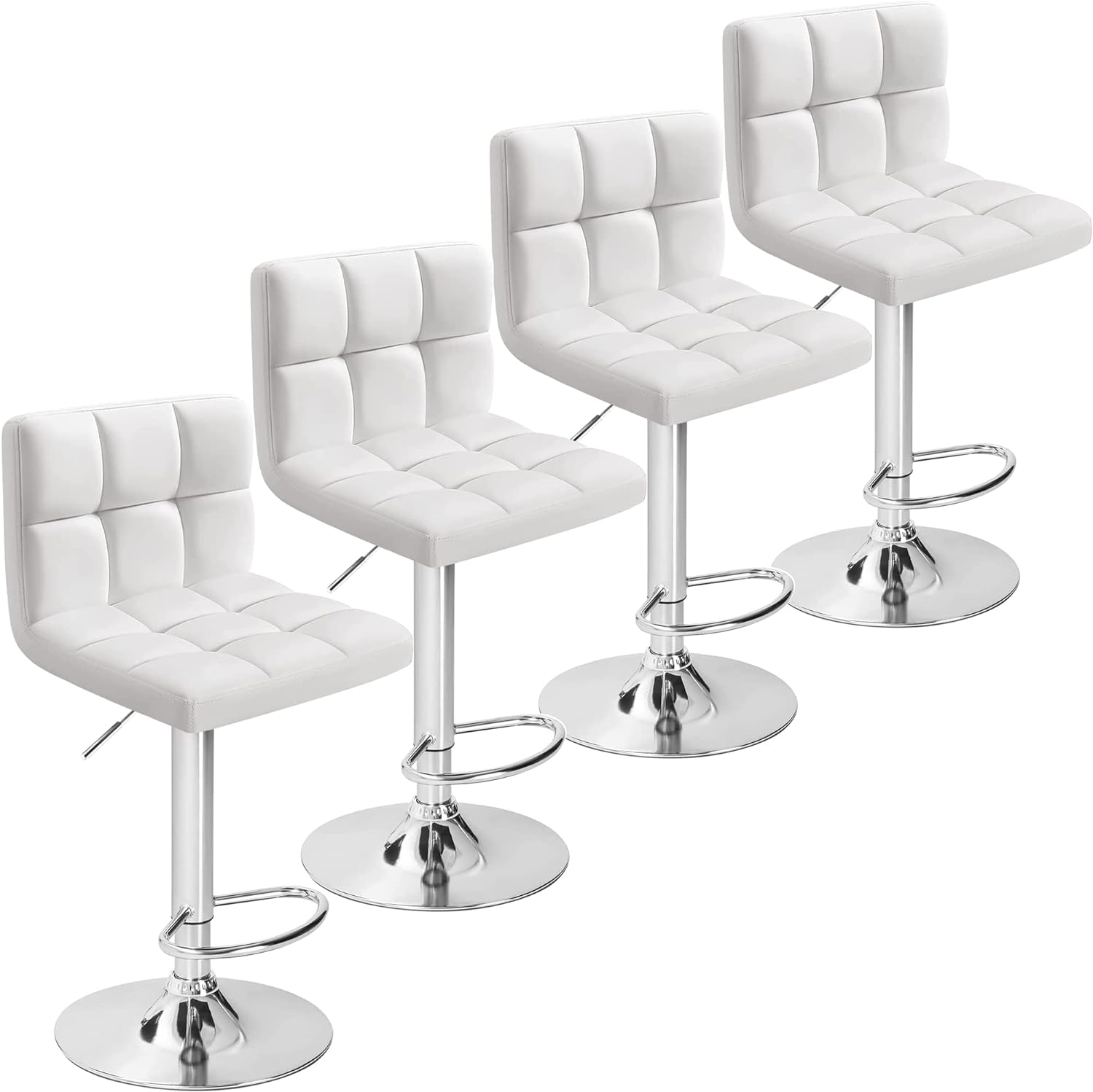 Furmax Taburetes de bar modernos de piel sintética giratoria ajustable hidráulica taburete cuadrado de altura de mostrador juego de 4 (4 piezas,
