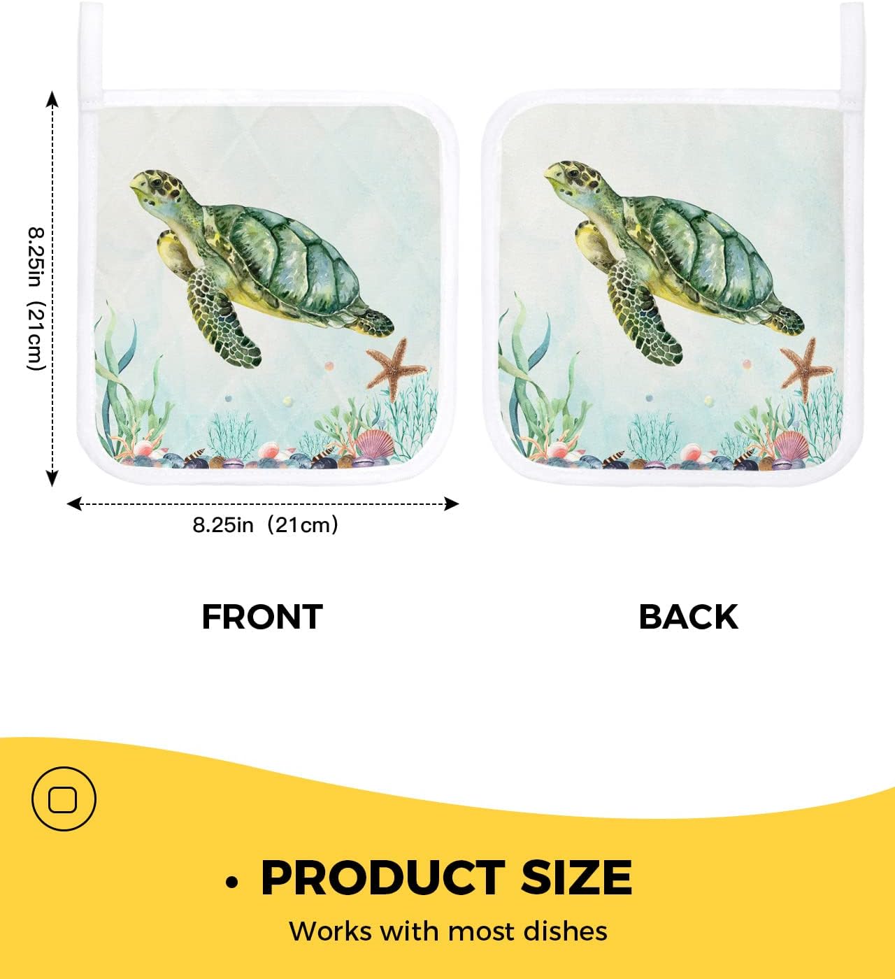 Juego de 2 soportes para ollas, diseño de tortugas marinas, corales, estrellas de mar y estrellas de mar, para cocina, almohadillas calientes a
