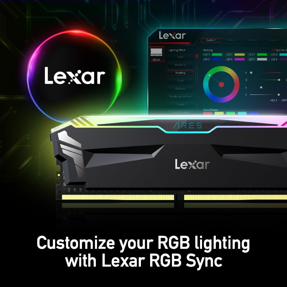 Lexar Memoria de escritorio ARES RGB DDR4 RAM 3600MTs CL18 de 32 GB (2 x 16 GB) compatible con Intel XMP 2.0 y AMD Ryzen, negro (LD4BU016G-R3600GDLA)