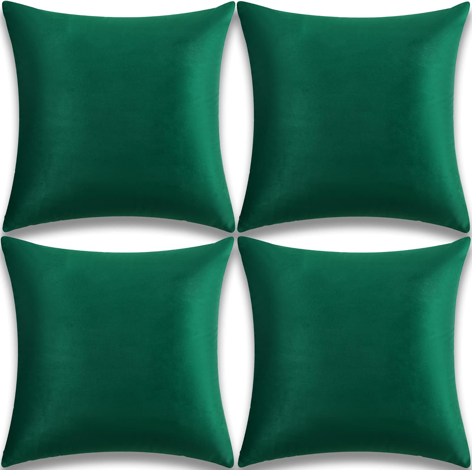 Yonous Juego de 4 fundas de cojín decorativas de terciopelo suave para sofá, dormitorio o automóvil, 16 x 16 pulgadas, verde esmeralda