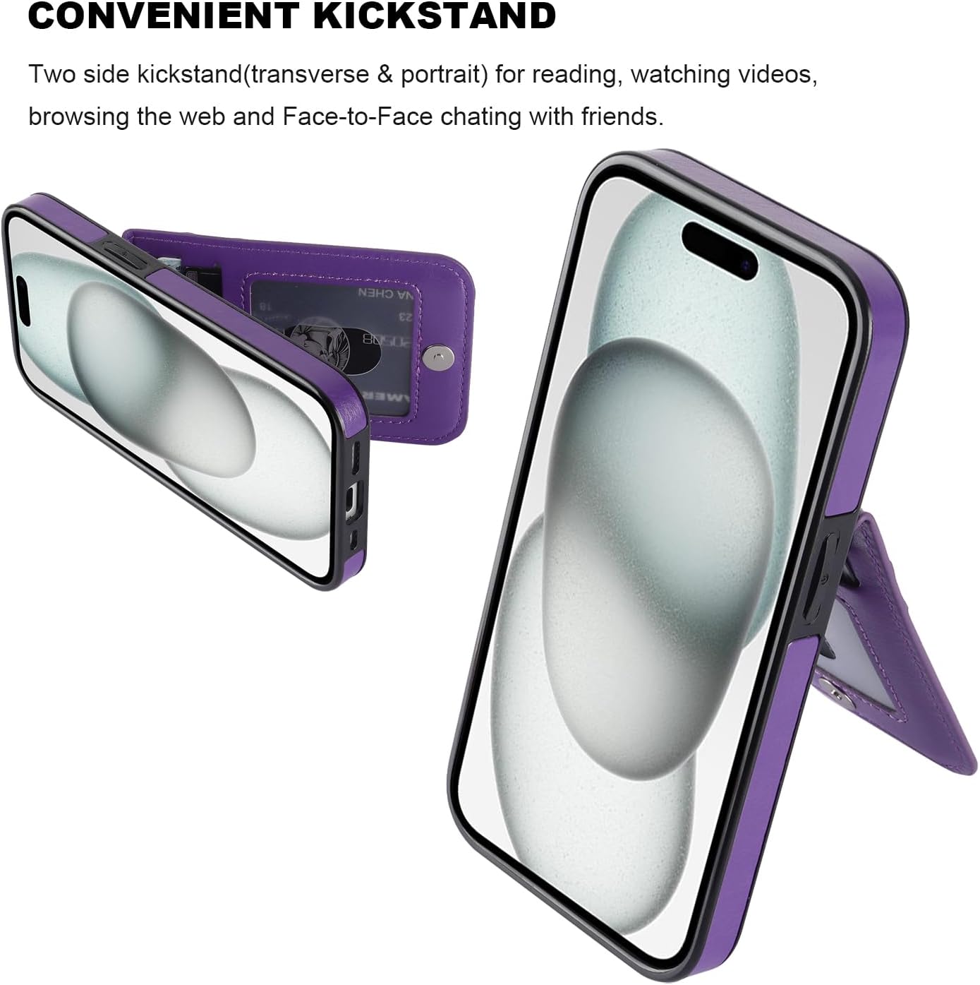 KIHUWEY Funda compatible con iPhone 15 con soporte para tarjeta de crédito, cierre magnético de cuero de alta calidad, función atril, funda