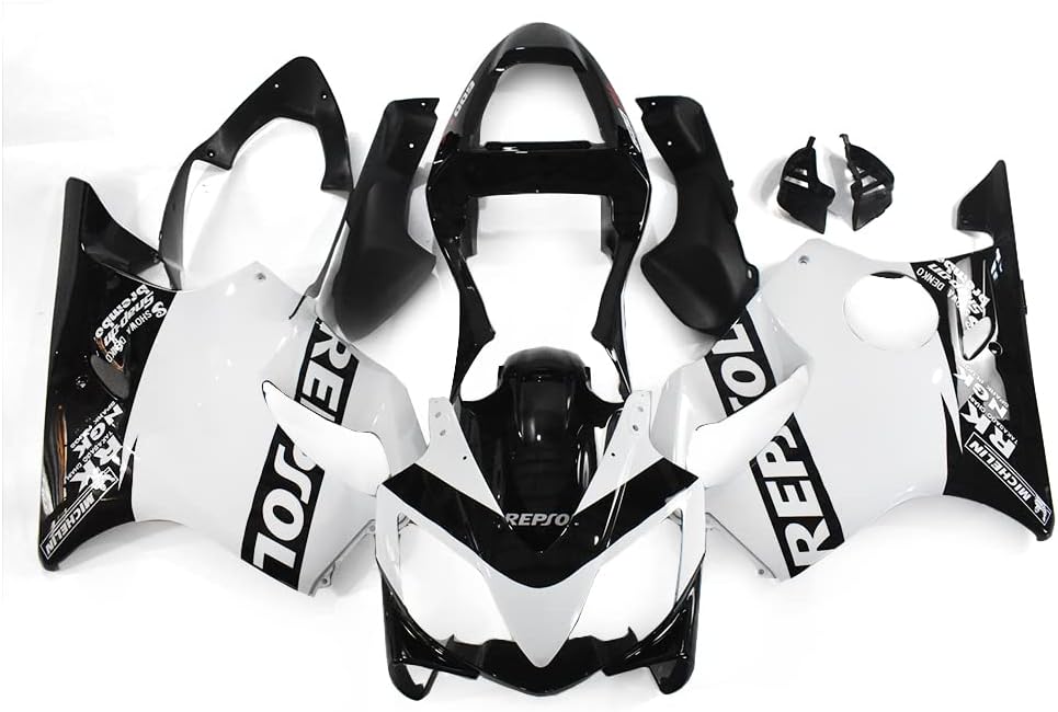WYNMOTO Carenados completos de motocicleta negro blanco brillante para Honda CBR600F4i 2001 2002 2003 CBR 600 F4i 01 02 03 ABS inyección de plástico