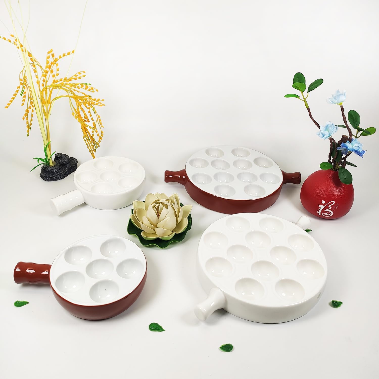 Platos de cerámica Escargot para aperitivos, caracoles horneados, vieiras horneadas (paquete de 2) de 6.22 pulgadas con platos con asa, juego de
