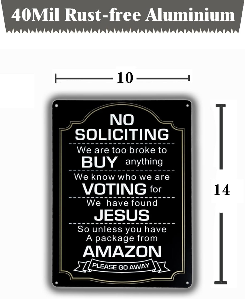 Letreros grandes de No Soliciting para casa o negocio, paquete de 2 carteles de metal de aluminio de 14 x 10 pulgadas de 14 x 10 pulgadas, sin