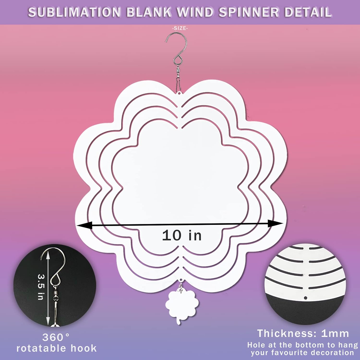 Paquete de 4 hilanderos de viento de sublimación de 10 pulgadas, escultura de energía cinética de viento, escultura de aluminio 3D de doble cara,