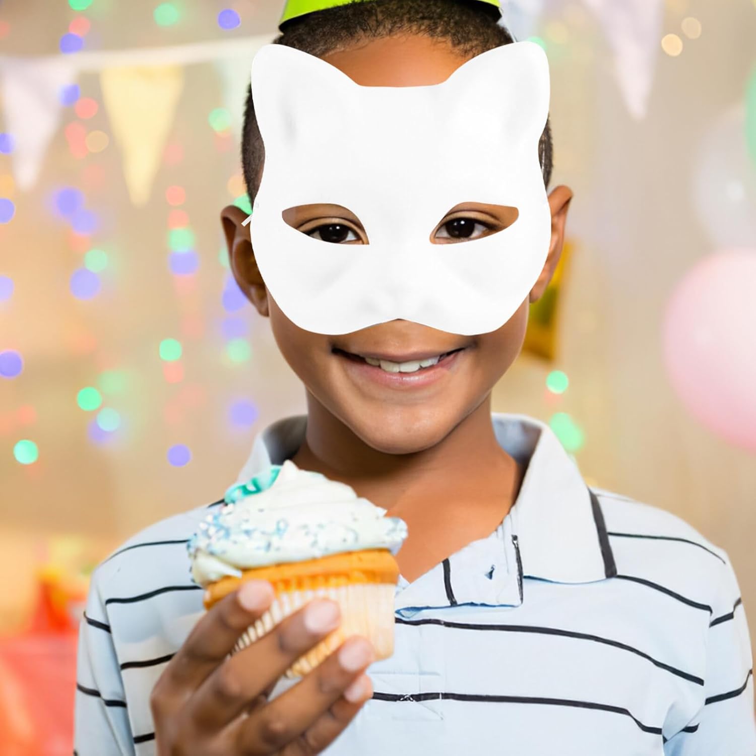 STOBOK Máscara de gato, 5 máscaras de gato de mascarada, máscaras en blanco pintables para Halloween, gato blanco, sin pintar, máscaras para