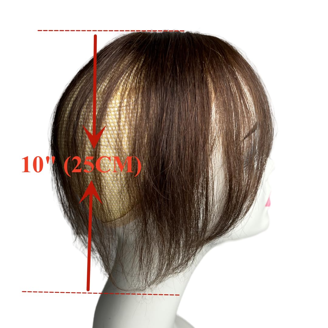 Extensiones de cabello humano natural con flequillo, parte media, fleco lateral para mujer, extensiones invisibles de cabello humano (marrón oscuro)