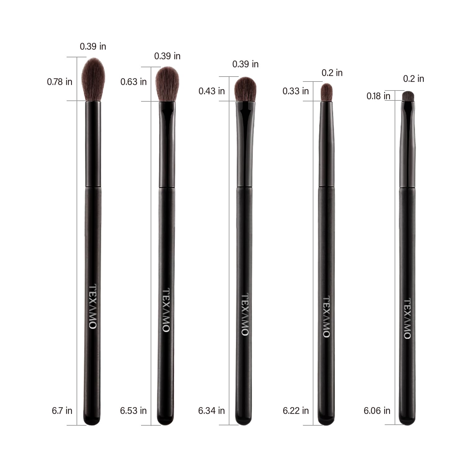 TEXAMO Juego de brochas de sombra de ojos, sin crueldad, profesionales para mezclar, sombra de ojos, pliegues, 5 piezas de pelo natural de cabra de