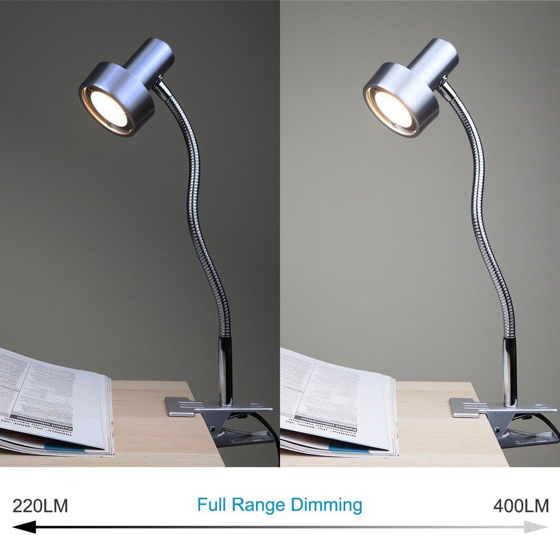 O’Bright Luz LED con clip para cabecera de camaescritorio, lámpara de escritorio LED regulable con abrazadera de metal, LED de 5 W, cuello de cisne