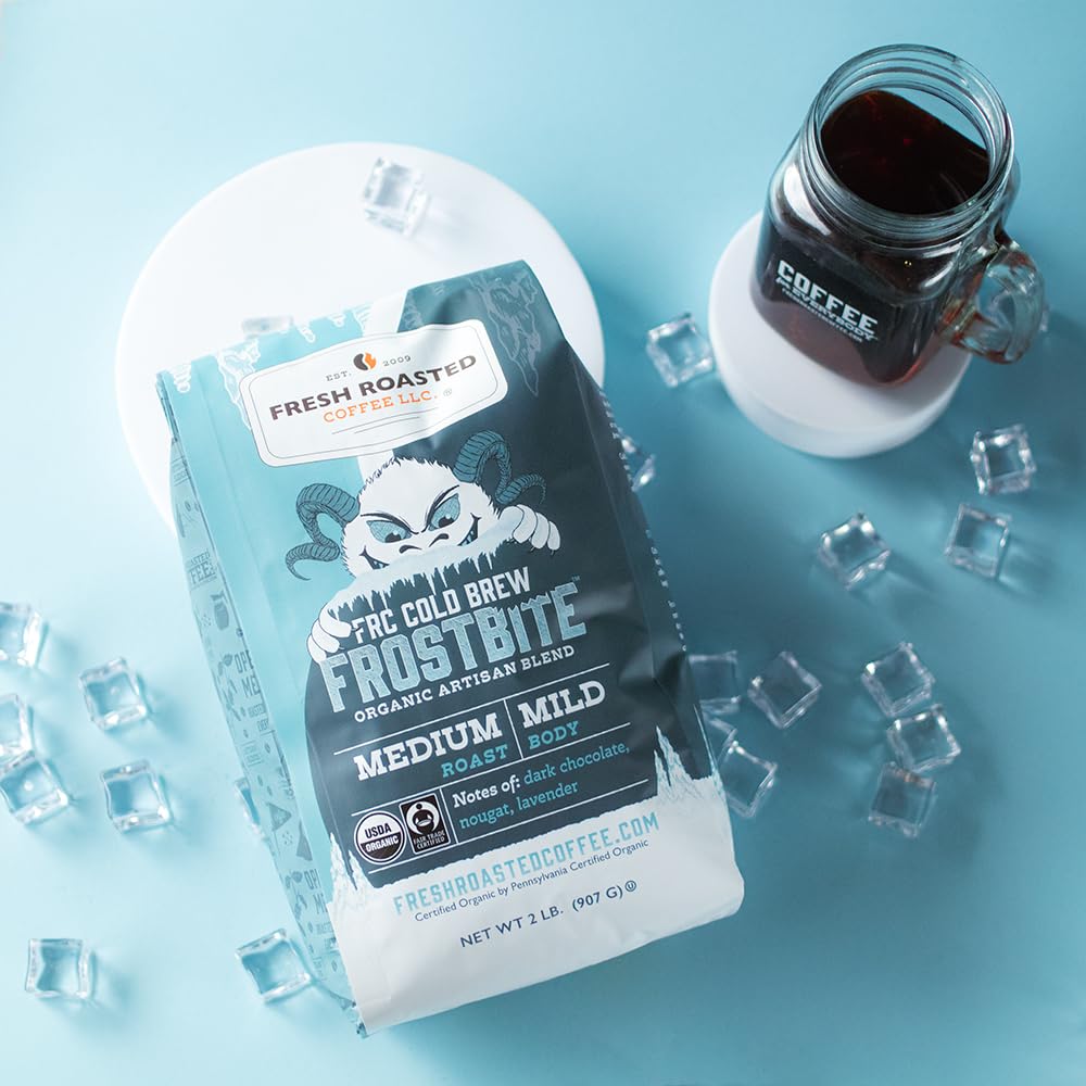 Fresh Roasted Coffee, Organic Frostbite Cold Brew, 2 lb (32 oz), tostado medio, Kosher, molido grueso