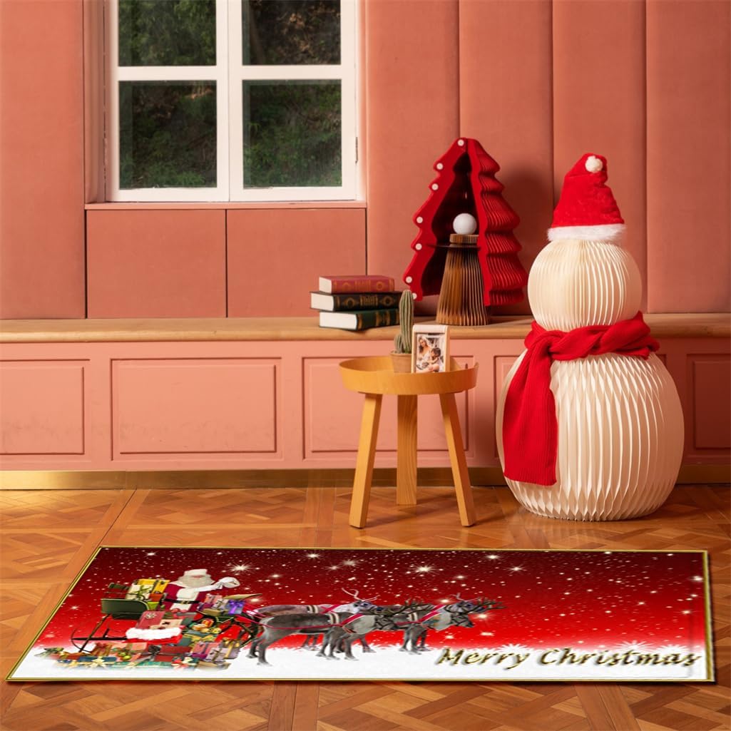 Alfombra de Navidad de 23 x 70 pulgadas, antideslizante, lavable, tapete decorativo de Navidad para sala de estar, dormitorio, baño, lavandería,