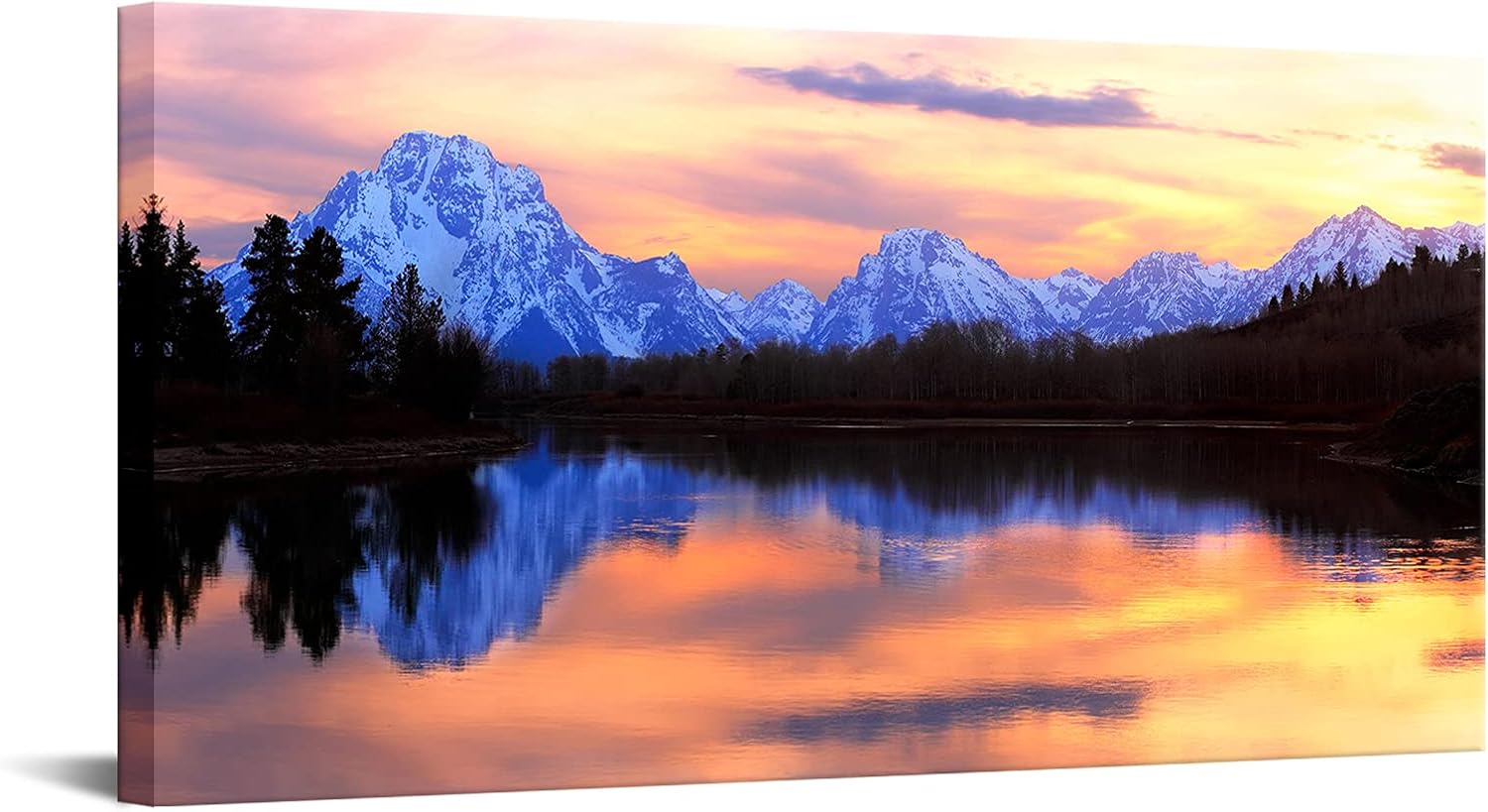 LevvArts Grand Teton – Lienzo decorativo para pared, diseño de paisaje del parque nacional, los tetons reflejados en el río serpiente en Oxbow Bend,