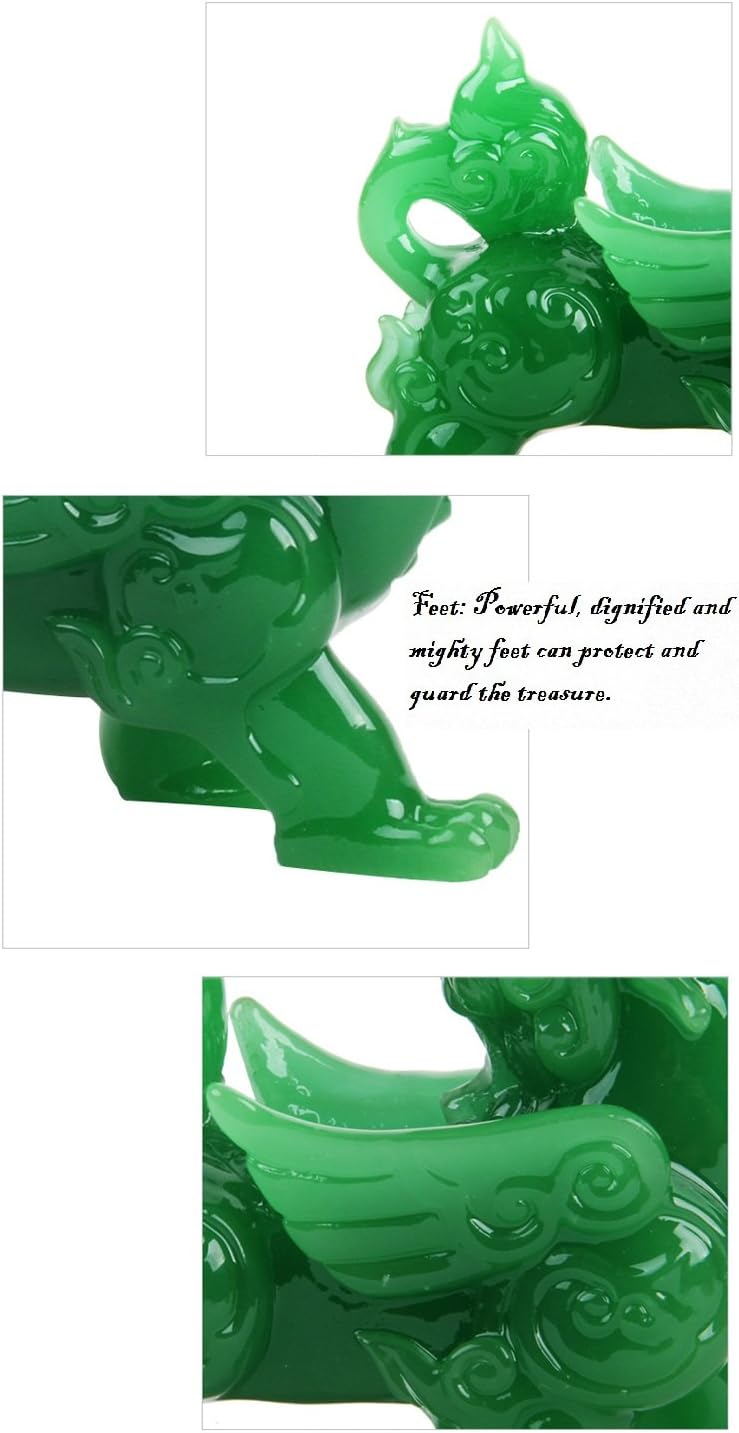 Wenmily Feng Shui Green Pi YaoPi Xiu Riqueza Porsperidad Estatua + Protección de la Prosperidad Juego de 5 Monedas Antiguas en Cadena Roja, Feng