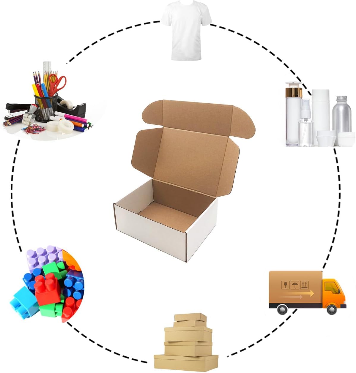 Juego de 25 cajas de envío de 8 x 6 x 3 pulgadas, cajas de cartón corrugado blanco para enviar literatura, sobres para pequeñas empresas, regalos,