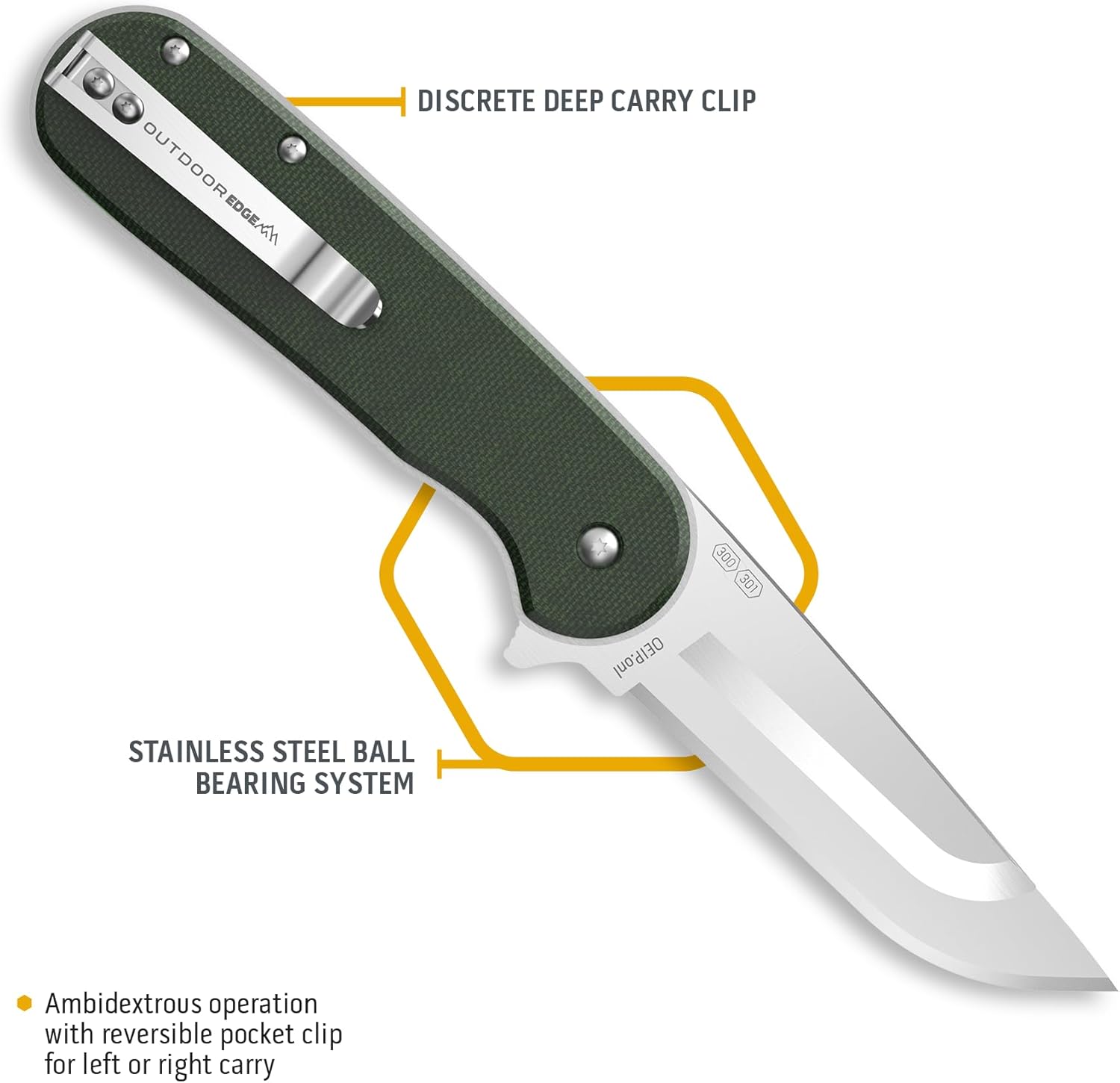 OUTDOOR EDGE RAZOR VX3  Cuchillo de bolsillo plegable EDC de hoja reemplazable  Hoja de 3 pulgadas, rodamientos de bolas, mango de acero inoxidable