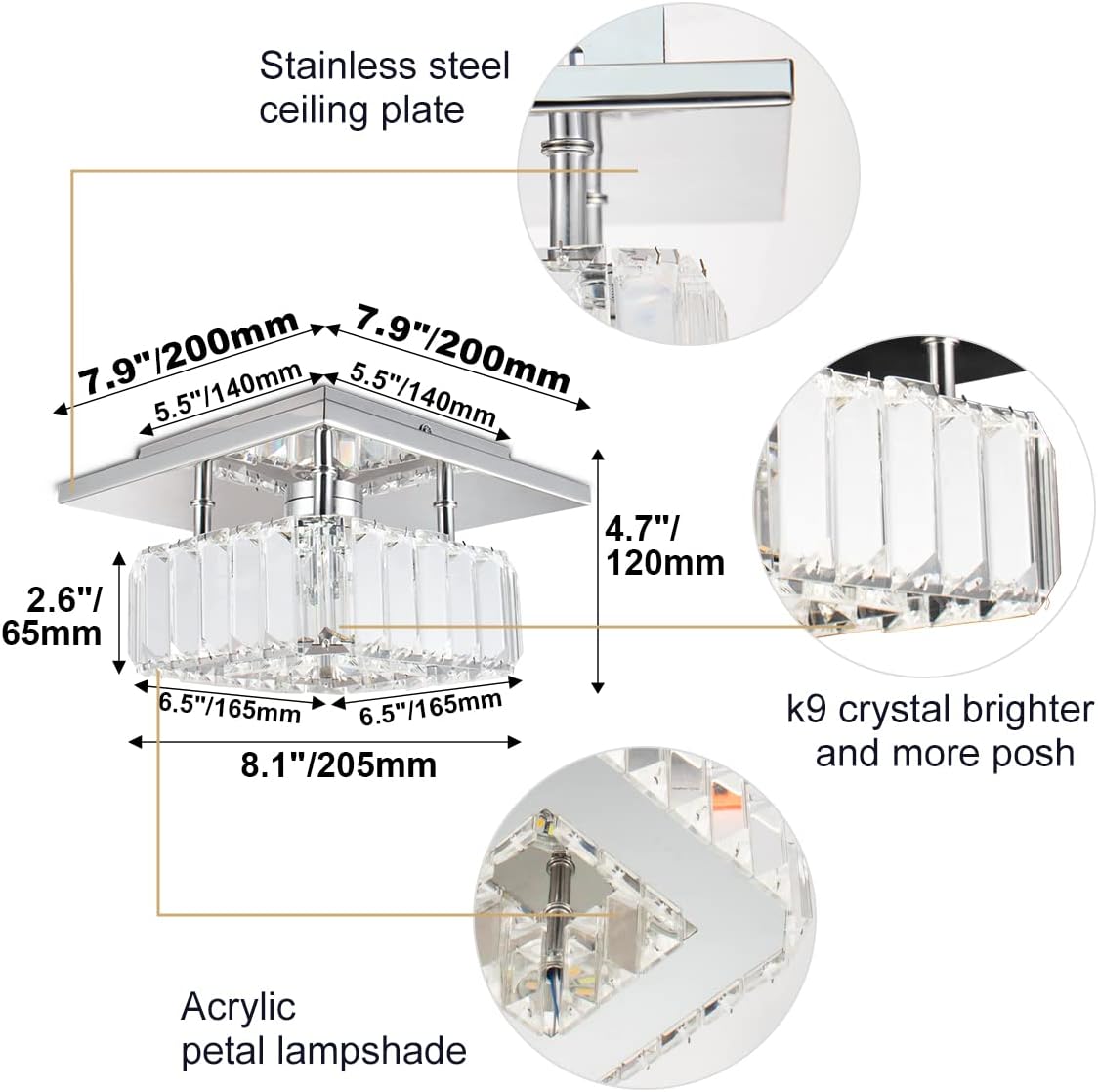 CLAIRDAI Lámparas de techo de cristal de montaje semiempotrado, modernas, regulables, lámparas de techo para pasillo, dormitorio, entrada, vestíbulo