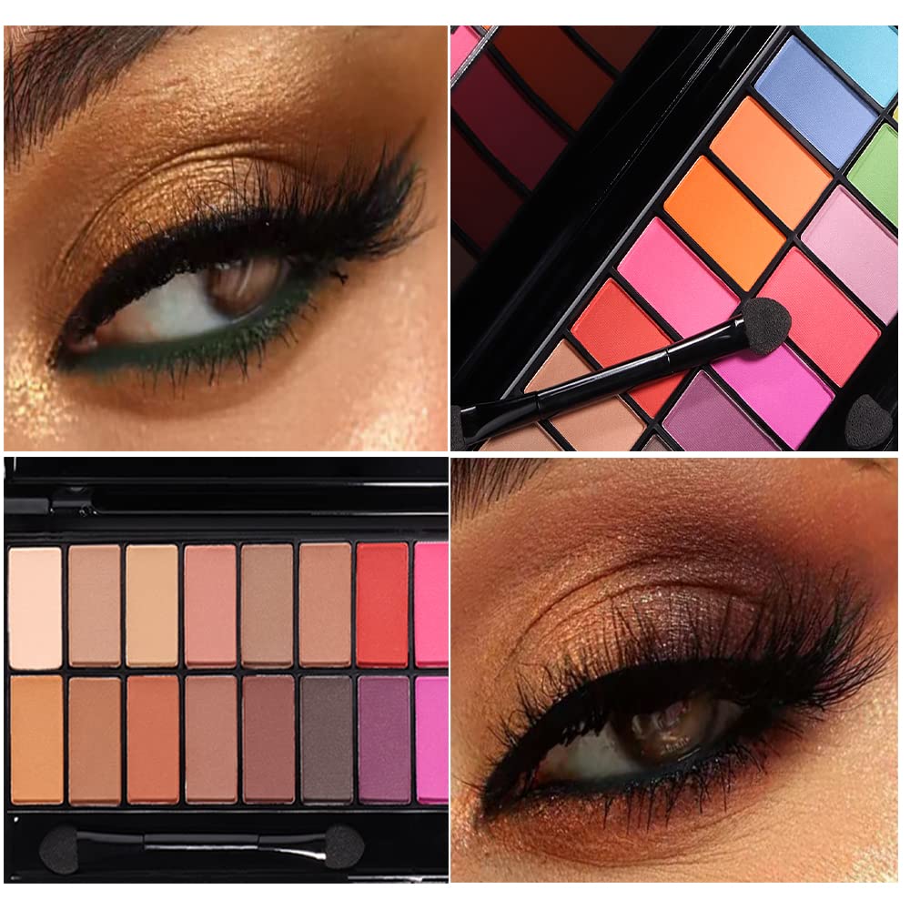 MEIBANFA Paleta de sombras de ojos de 28 colores, paleta de maquillaje de ojos, mate, brillante, duradera, impermeable, con cepillo de espejo,