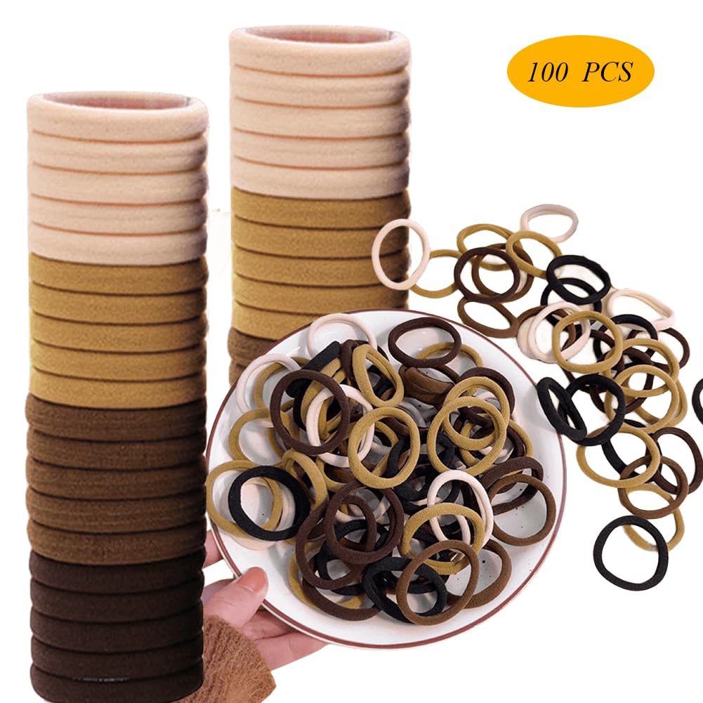 HASINA 100 ligas gruesas sin costuras para el cabello, accesorios para el cabello sin daños para cabello grueso y rizado (neutro)