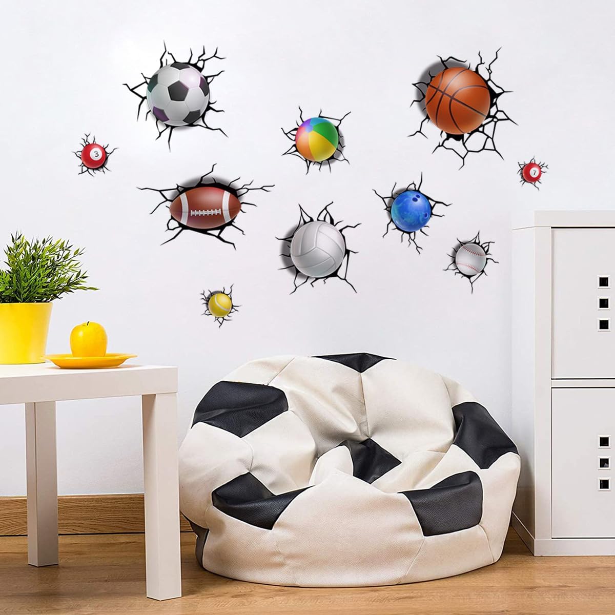 Pelotas deportivas 3D, calcomanías de pared para romper a través de la pared, calcomanías de pared extraíbles, despegar y pegar, baloncesto, rugby,