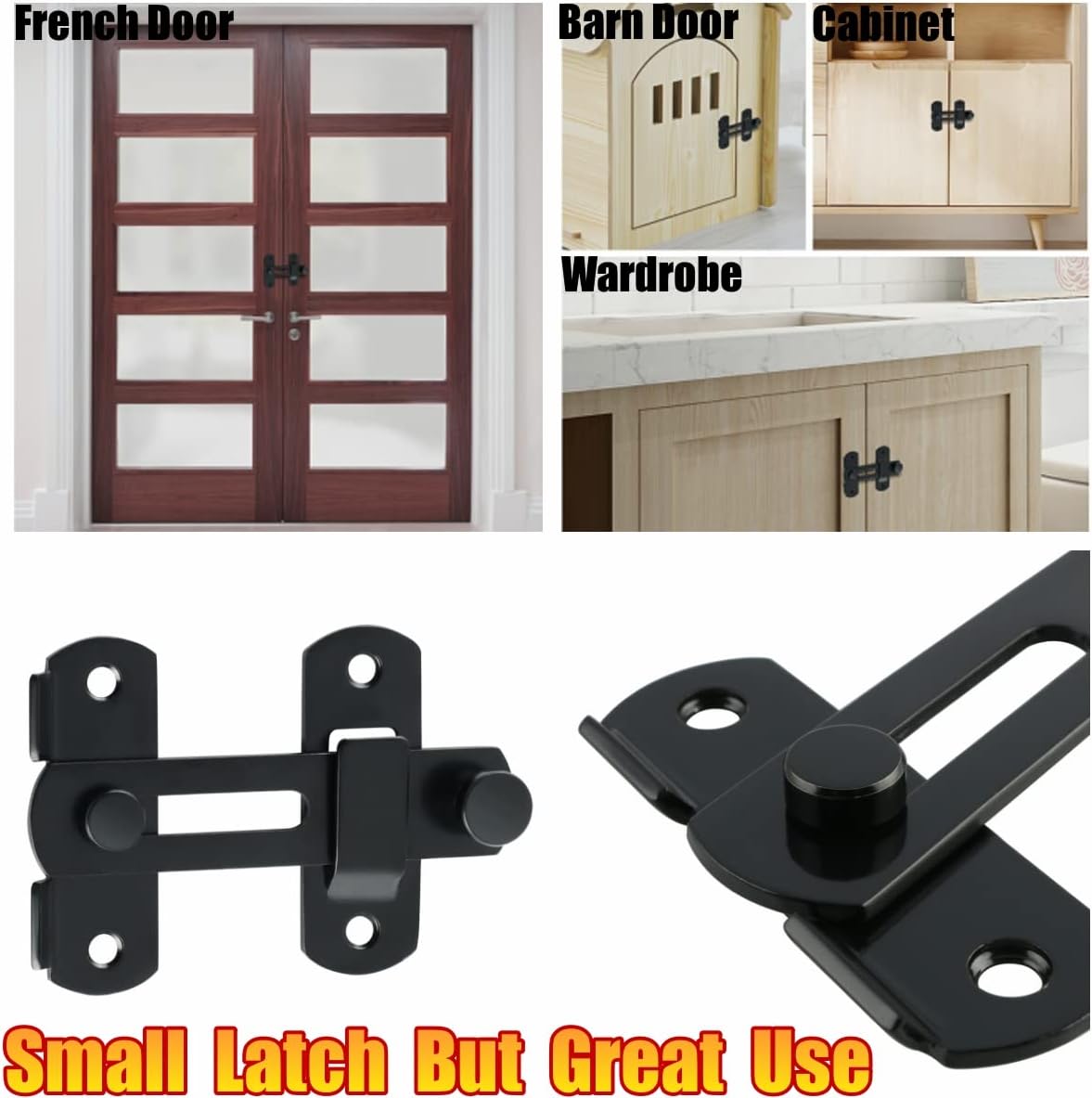 Alise Cerradura de puerta de seguridad para valla de madera de granero MS9500-B, acero inoxidable SUS304 resistente, negro mate
