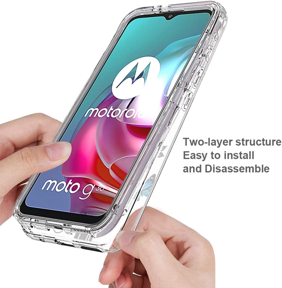 Ueokeird Funda para Moto G30Moto G10G10 PowerMoto G20 XT2129-1 con protector de pantalla de vidrio templado, diseño de mariposa transparente de
