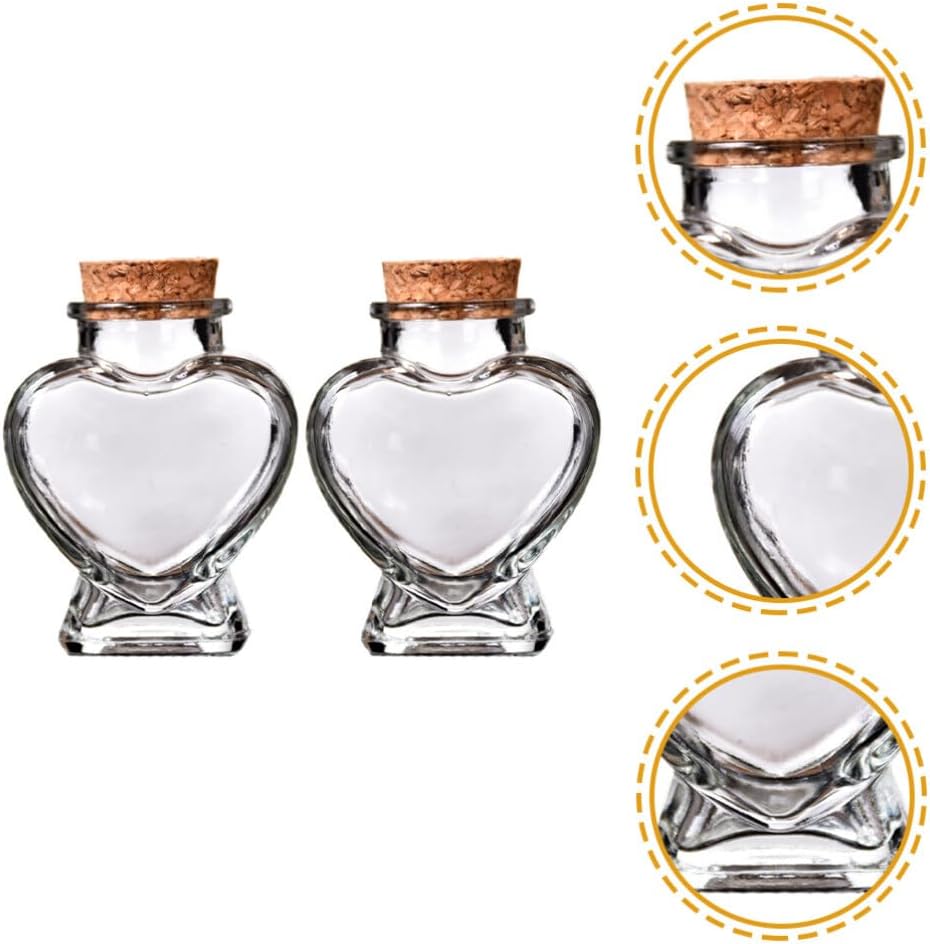 ULTECHNOVO Botella de cristal con forma de corazón, 1.7 fl oz, mini frascos de vidrio transparente con corchos, mini botella de deriva para