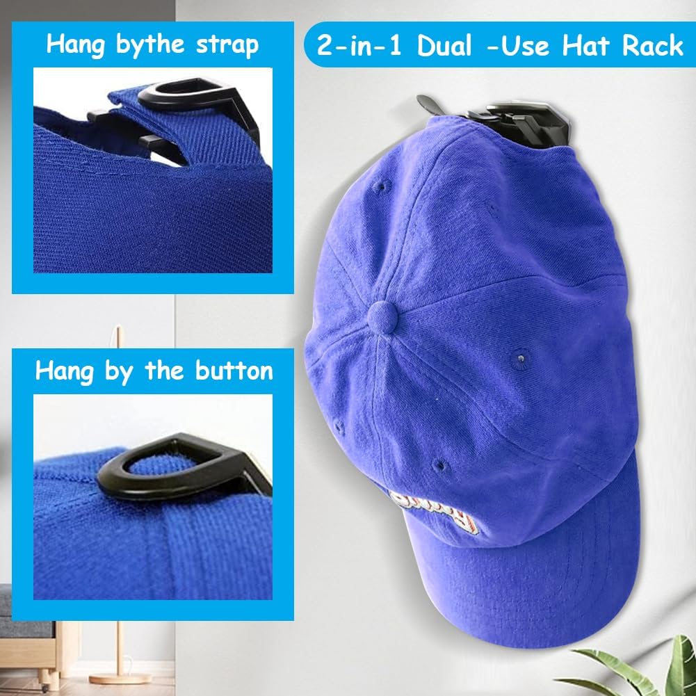 Aohcae Paquete de 16 percheros adhesivos para gorras de béisbol de pared, sin perforaciones, para organizador de sombreros de pared, ganchos