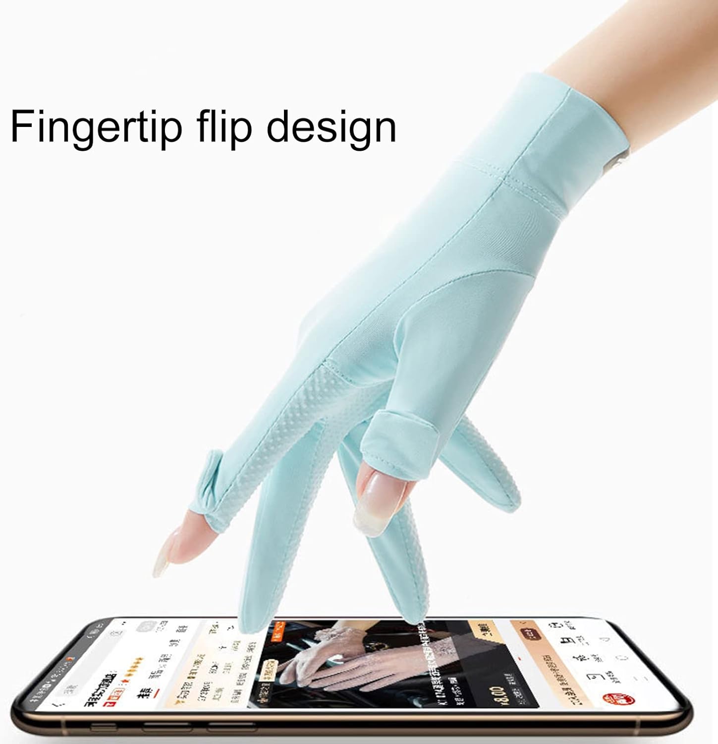 1 par de guantes de verano antideslizantes de silicona con apertura en la punta de los dedos, con logotipo impreso Suncreen Ice Silk Guantes finos