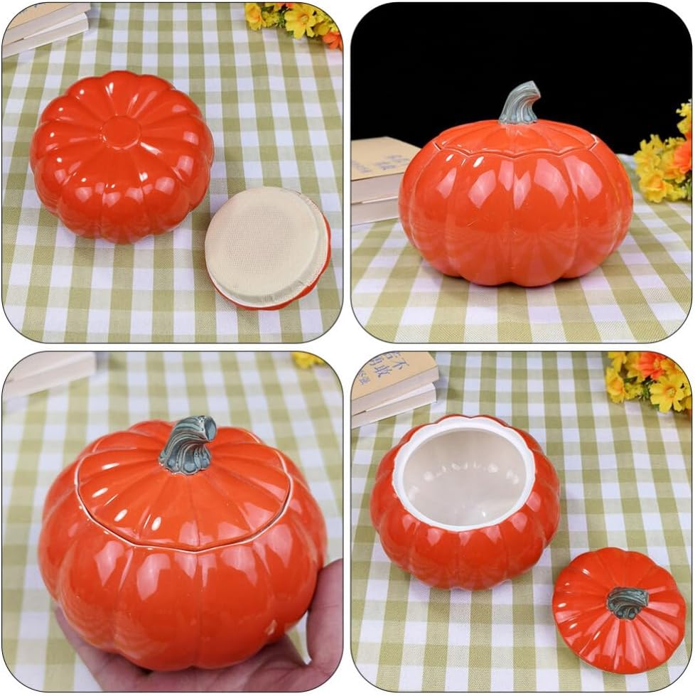 Kichvoe Latas de té chino, tarro de calabaza de Halloween, tarro de cerámica para almacenamiento de alimentos, recipiente de cocina de porcelana,