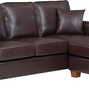 OSP Home Furnishings Rylee – Sofá seccional reversible con brazo enrollado con 2 almohadas y patas con acabado café, piel sintética de cacao OSP Home Furnishings Rylee – Sofá seccional reversible con brazo enrollado con 2 almohadas y patas con acabado café, piel sintética de cacao