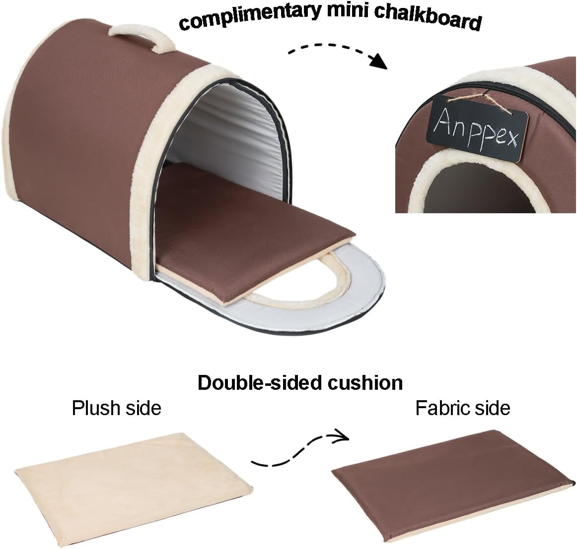 ANPPEX Casa para perros para interiores, cama para perro cubierta lavable 2 en 1, aislada y acogedora cueva de iglú para perro, tamaño L para perros